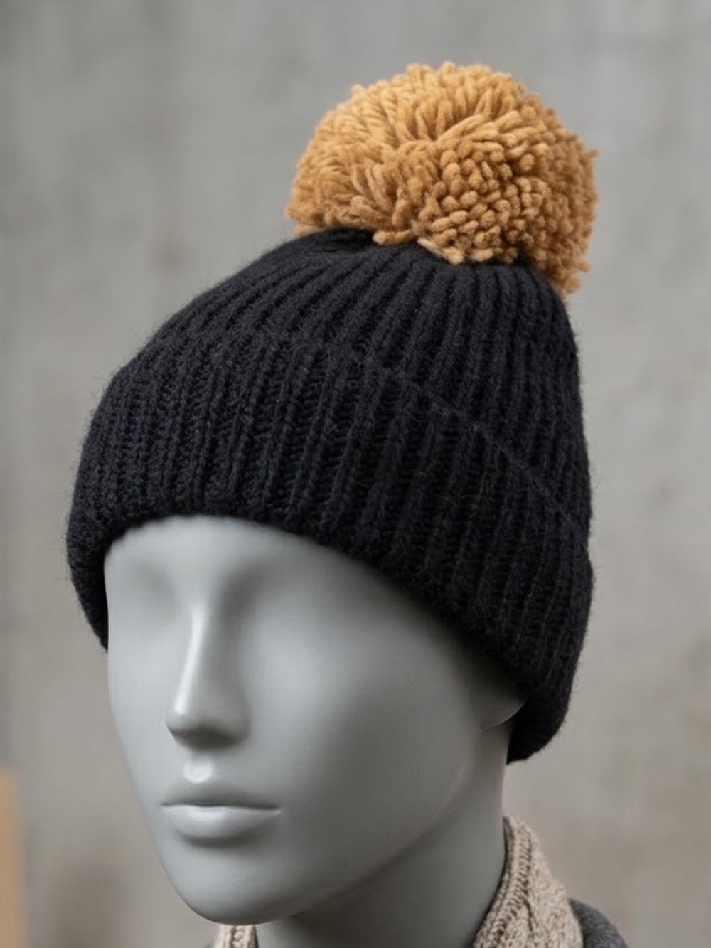 Madden Black Ribbed Beanie w/ Rust Pom Pom